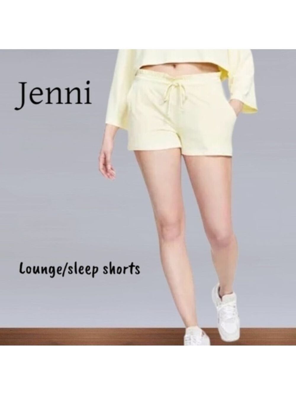 JENNI Yellow Ribbed Lounge Shorts w/Tie Waist & Pockets